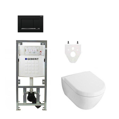 Villeroy en Boch Subway 2.0 DirectFlush toiletset softclose met Geberit reservoir en bedieningsplaat zwart sigma30 wit