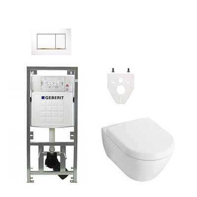 Villeroy en Boch Subway 2.0 DirectFlush toiletset softclose met Geberit reservoir en bedieningsplaat wit goud sigma30 wit