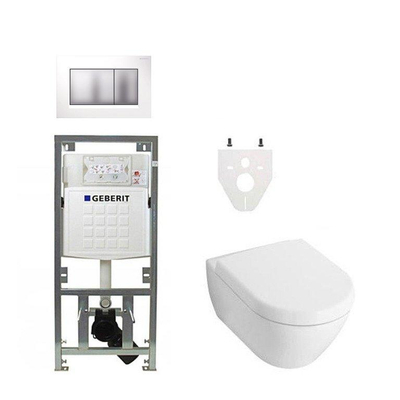 Villeroy en Boch Subway 2.0 DirectFlush toiletset softclose met Geberit reservoir en bedieningsplaat chroom wit sigma30 wit