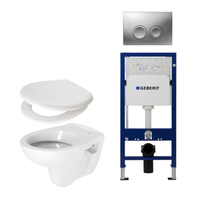 Plieger Compact toiletset compleet met inbouwreservoir, compacte toiletpot wit, zitting en bedieningsplaat mat chroom