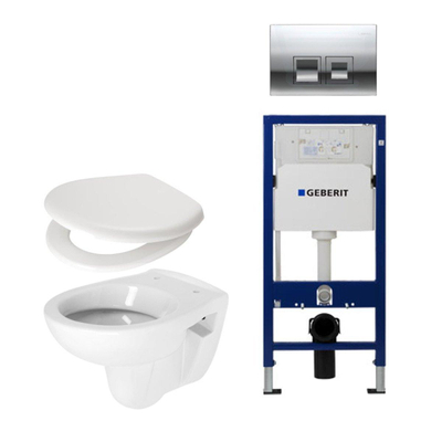 Plieger Compact toiletset compleet met inbouwreservoir, compacte toiletpot wit, zitting en bedieningsplaat Delta 50 chroom