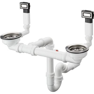 Hansgrohe D15-10 mechanische afvoerset voor dubbele waskom RVS-look