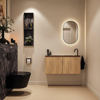 MONDIAZ TURE-DLUX Meuble toilette - 100cm - Washed Oak - EDEN - vasque Lava - position droite - 1 trou de robinet