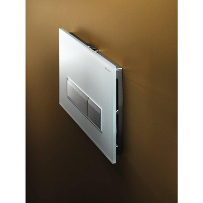 Geberit Sigma40 bedieningplaat, 2-toets spoeling frontbediening voor toilet 26.6x18.2cm wit glas / aluminium OUTLETSTORE