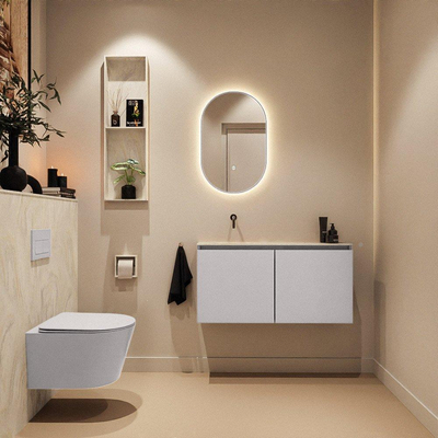 MONDIAZ TURE-DLUX Meuble toilette - 100cm - Cale - EDEN - vasque Ostra - position gauche - sans trou de robinet