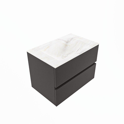 Mondiaz VICA-DLUX Ensemble de meuble de salle de bain - 70cm - meuble sous-vasque gris foncé - 2 tiroirs - lavabo encastré cloud milieu - sans trous de robinet - version haute de 60cm - ostra