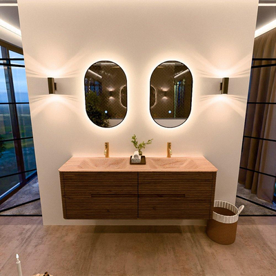 Mondiaz CIRO-DLUX Badkamermeubelset - 150x45x50cm - Solid surface wastafel Saba - 2 wasbak Dubbel - 2 kraangaten - 4 lades - Dusk