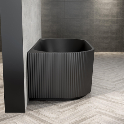 FugaFlow Eccelente Baignoire demi îlot - 170x80x58cm - rainuré - avec vidange - noir mat