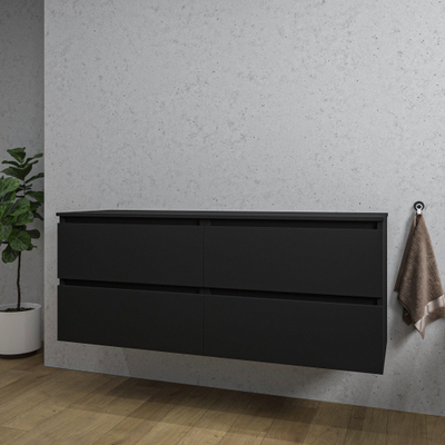 Saniclass Chaci Meuble bas de salle de bains - 140x46x55cm - 4 tiroirs - sans poignées - noir mat