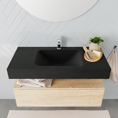 MONDIAZ ALAN 100cm - meuble bas - chêne blanchi - 1 tiroir - vasque suspendue - lavabo centré - 1 trou de robinet - urban