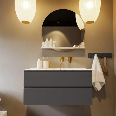 Mondiaz VICA-DLUX ensemble de meuble de salle de bain - 100cm - meuble sous-vasque gris foncé - 2 tiroirs - lavabo encastré cloud droite - sans trous de robinet - version haute de 60cm - glace