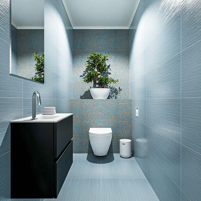 MONDIAZ ADA Meuble WC - 60x30x50cm - 1 trou de robinet - 2 tiroirs - urban mat - lavabo à gauche - Solid surface - Blanc