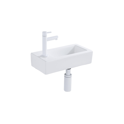 QeramiQ Fuente fonteinset – 37.5x18.5x9 cm – keramiek wit mat – kraangat links – mat witte kraan