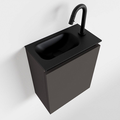 MONDIAZ TURE Toiletmeubel 40x23x50cm met 1 kraangaten 1 deuren dark grey mat Wastafel Eden links Solid Surface Zwart