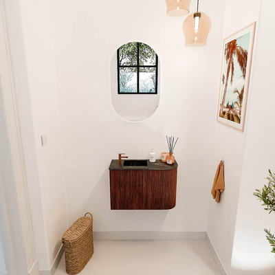 Mondiaz JOYA-DLUX 61.6cm toiletmeubel - ronding rechts kleur Ruby - Wastafel FAYE positie Links 1 kraangat kleur Lava.