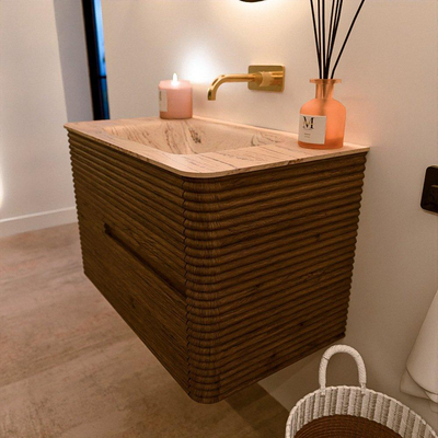 Mondiaz CIRO-DLUX Ensemble de meubles de salle de bains - 80x45x50cm - Plan-vasque solid surface Arena - 1 cuve au milieu - sans trous de robinet - 2 tiroirs - Dusk