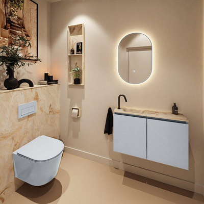 MONDIAZ TURE-DLUX Meuble toilette - 80cm - Clay - EDEN - vasque Frappe - position gauche - 1 trou de robinet