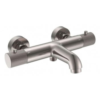 Wiesbaden Ribbd thermostatische badmengkraan hartafstand 15 cm geborsteld staal PVD met houder SHOWROOMMODEL