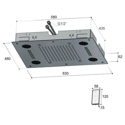 Hotbath Mate Inbouw - hoofddouche 48x63cm rechthoek - met spray LED verlichting - geborsteld nikkel (RVS)