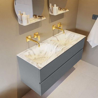 MONDIAZ VICA-DLUX Ensemble meuble de salle de bains - 120cm - meuble bas plata - 2 tiroirs - lavabo encastré cloud double - sans trous de robinet - version haute 60cm - glace