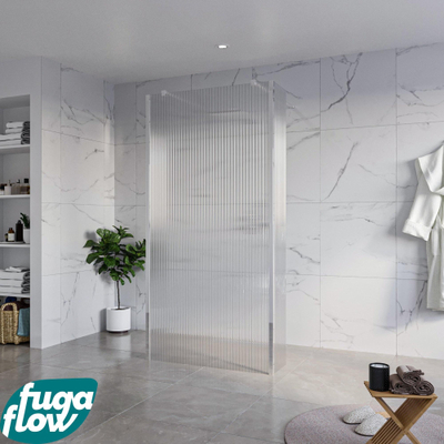 FugaFlow Eccelente Vetro Douche à l'italienne - 100x200cm - verre clair nervuré - anticalcaire - verre de sécurité 8mm - 2 parois latérales 40cm - avec bras muraux et profilés d'angle - Chrome