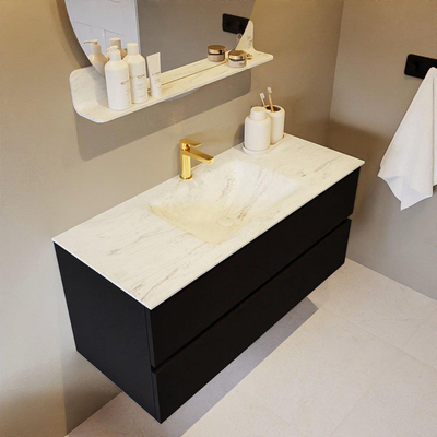 Mondiaz VICA-DLUX ensemble de meuble de salle de bain - 110cm - meuble sous-vasque urban - 2 tiroirs - lavabo encastré cloud milieu - 1 trou de robinet - version haute de 60cm - opalo