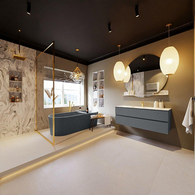 MONDIAZ VICA-DLUX Ensemble meuble de salle de bains - 130cm - meuble bas plata - 2 tiroirs - vasque encastrée cloud au centre - 1 trou de robinet - version haute 60cm - glace