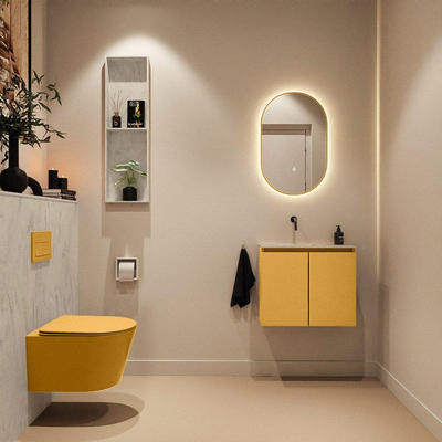 MONDIAZ TURE-DLUX meuble de toilettes 60 cm Ocher. Lavabo EDEN Opalo position gauche. Sans trou de robinet.
