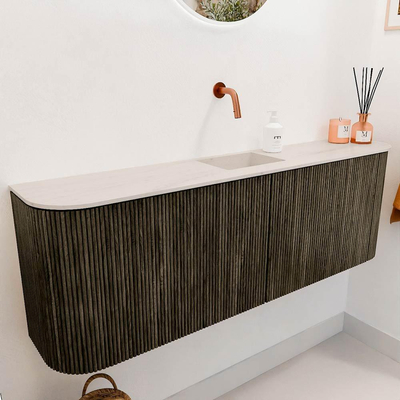 Mondiaz JOYA-DLUX Meuble de toilette 123,2cm - arrondi gauche et droite couleur Shadow - Vasque FAYE position Milieu Sans trou de robinet couleur Meli