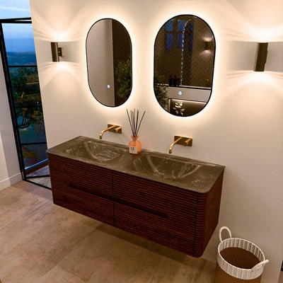 Mondiaz CIRO-DLUX Ensemble de meubles de salle de bains - 140x45x50cm - lavabo solid surface Lava - 2 vasques Double - sans trous de robinet - 4 tiroirs - Ruby