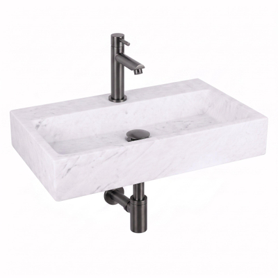 Fortifura Fuente pack lave-mains – rectangulaire – 38 x 24 x 8 cm – marbre blanc – robinet gunmetal