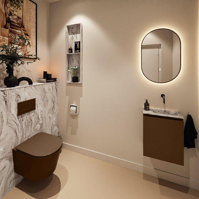 MONDIAZ TURE-DLUX Meuble toilette - 40cm - Rust - EDEN - vasque Glace - position droite - sans trou de robinet