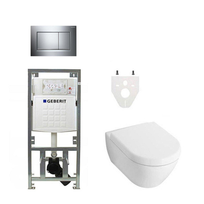 Villeroy en Boch Subway 2.0 DirectFlush toiletset softclose met Geberit reservoir en bedieningsplaat chroom sigma30 wit