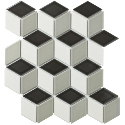 The Mosaic Factory Paris carrelage mosaïque - 26.6x30.5cm - carrelage mural - Porcelaine noir+blanc+gris Brillant