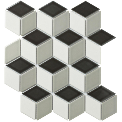 The Mosaic Factory Paris mozaïektegel - 26.6x30.5cm - wandtegel - Overig - Porselein black+white+grey Glans