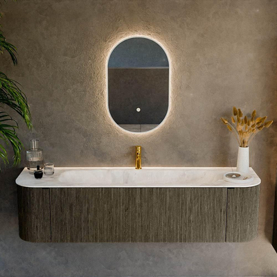 Mondiaz KURVE-DLUX Ensemble de meubles de salle de bains - 170x46x40cm - 1 tiroir - 2 portes - vasque solid surface - central - 1 trou de robinet - Shadow