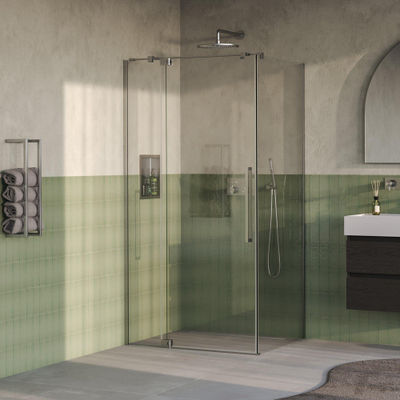BRAUER Stellar Cabine de douche - 100x90x200cm - porte battante - revêtement de verre - réversible - verre clair - Inox brossé PVD