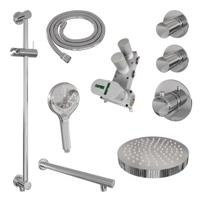 BRAUER Stripe Thermostatische Inbouw Regendouche - SET 10 - 25cm douchekop - rechte muurarm - 3-standen handdouche - doucheslang - geïntegreerde glijstang - chroom