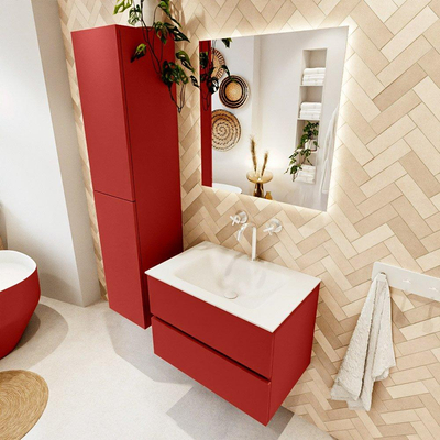 Mondiaz VICA Ensemble de meuble de salle de bain - 70cm - meuble sous-vasque fire - 2 tiroirs - lavabo cloud milieu - 1 trou de robinet - version haute 60cm - talc