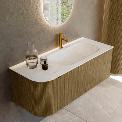 Mondiaz KURVE-DLUX Ensemble de meuble de salle de bains - 115x46x40cm - 1 tiroir - 1 porte - vasque solid surface - droite - 1 trou de robinet - Dusk