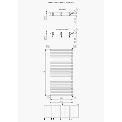 Plieger florian nxt Radiateur design horizontal simple 1216x600mmcm 699watt blanc