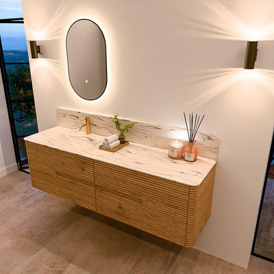 Mondiaz CIRO-DLUX Badkamermeubelset - 170x45x50cm - Solid surface wastafel Nata - 1 wasbak Links - 1 kraangat - 4 lades - Oak