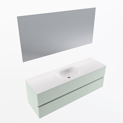 Mondiaz VICA ensemble de meuble de salle de bain - 150cm - meuble sous-vasque gris - 2 tiroirs - lavabo lune milieu - sans trous de robinet - couleur talc - miroir LED - version XL 60cm de haut