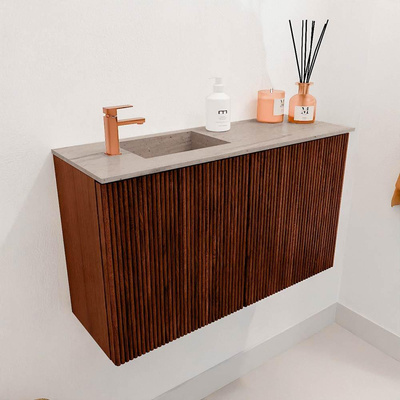 Mondiaz JOYA-DLUX 70cm toiletmeubel - kleur Ruby - Wastafel FAYE positie Links 1 kraangat kleur Saba.