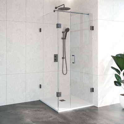 BRAUER Create Complete Cabine de douche sans profilé - carré en trois parties - battante - 90x90cm - Gunmetal brossé