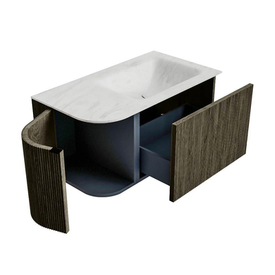 Mondiaz KURVE-DLUX Badkamermeubelset - 85x46x40cm - 1 lade - 1 deur - wastafel solid surface - rechts - zonder kraangat - Shadow
