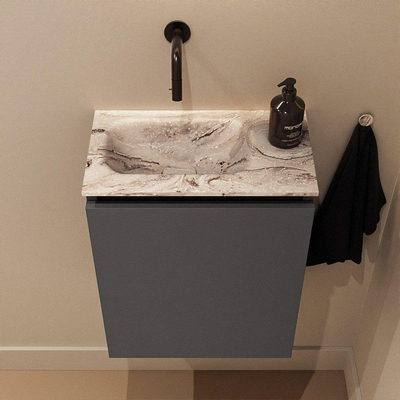 MONDIAZ TURE-DLUX 40cm toiletmeubel Dark Grey. EDEN wastafel Glace positie links. Zonder kraangat.