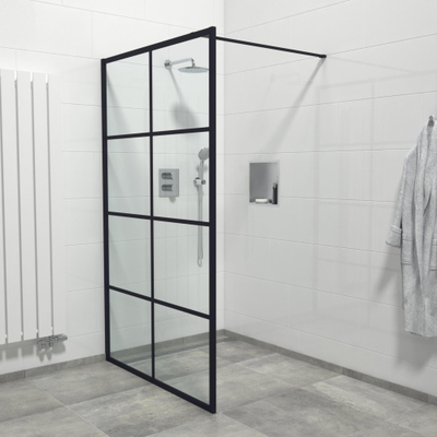 Marenza Bellini Inloopdouche - 140x200cm - helder glas - windows frame buitenzijde - anti kalk - mat zwart