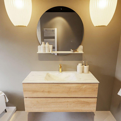 MONDIAZ VICA-DLUX Ensemble meuble de salle de bains - 110cm - meuble bas chêne blanchi - 2 tiroirs - vasque encastrée cloud au milieu - 1 trou de robinet - version haute 60cm - opalo