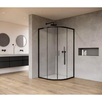 FugaFlow Efficiente Vetro Cabine de douche - 80x80x200cm - quart de rond - verre clair - profilé - noir mat